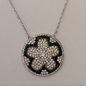 925 Silver flower necklace clear black cz stones